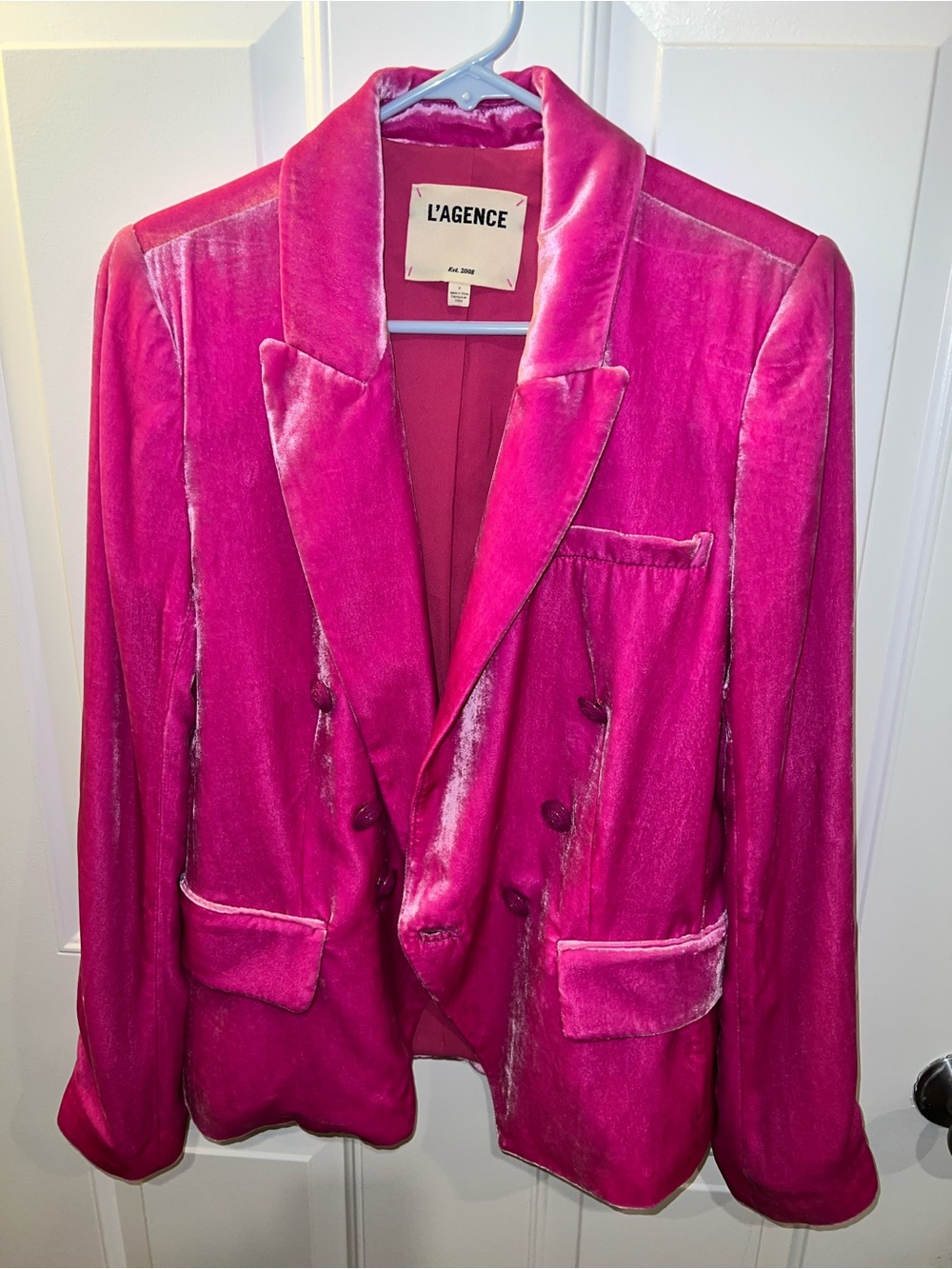 L'AGENCE Hot Pink Velvet Double-Breasted Blazer